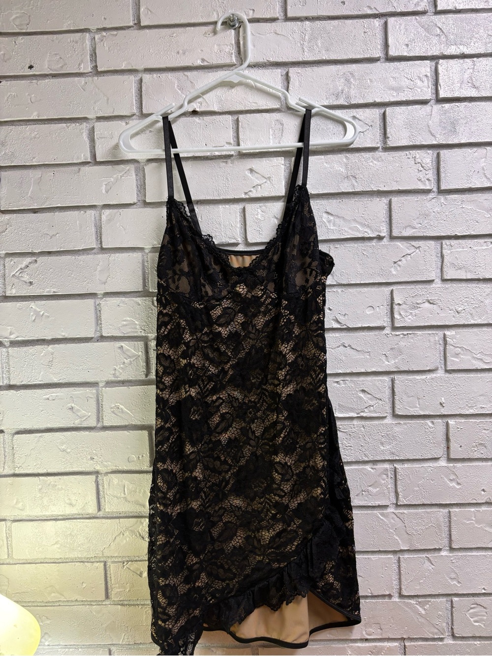 Source Unknown Black Lace Mini Dress with Nude Lining